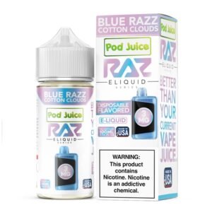 Blue Razz Cotton Clouds Pod Juice RAZ Disposable Collab E-juice 100ml (Freebase) 0mg