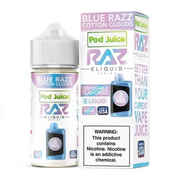 Blue Razz Cotton Clouds Pod Juice RAZ Disposable Collab E-juice 100ml (Freebase) 0mg