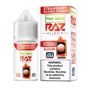 Strawberry Glazed Donut Pod Juice RAZ Disposable Collab Nic Salt E-juice 30ml 20mg