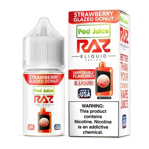 Strawberry Glazed Donut Pod Juice RAZ Disposable Collab Nic Salt E-juice 30ml 20mg