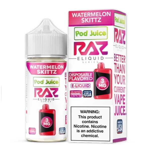 Watermelon Skittz Pod Juice RAZ Disposable Collab E-juice 100ml (Freebase) 0mg